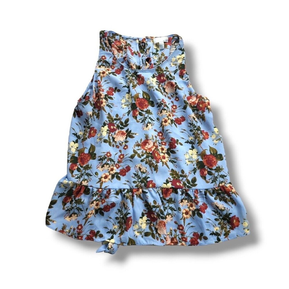14th And Union Size L Sleeveless Blouse Causal Top Blue Floral Flower